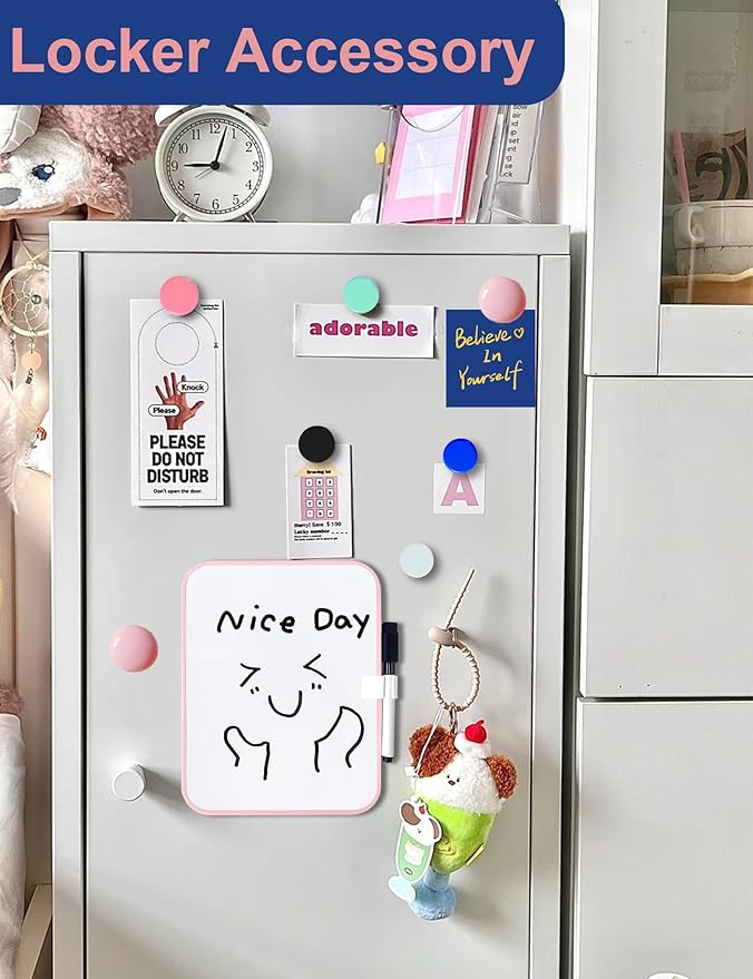 Magnetic Small Dry Erase Board for School Locker, 6" x 8" Small Whiteboard with 4 Marker and 7 Magnets - Mini Drawing Teaching Whiteboard for Classroom, Home, Office, Travel(Pink)