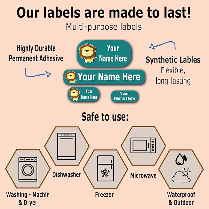 126 Custom Name Labels – Boys, Girls and Kids Icon Designs. Waterproof Labels for School, Daycare and Camp. Personalized Stickers, Dishwasher and Microwave Safe, Machine Washable.