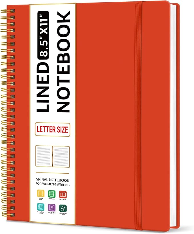 Taja Large Spiral Lined Notebook for Work, Journal for Women & Men