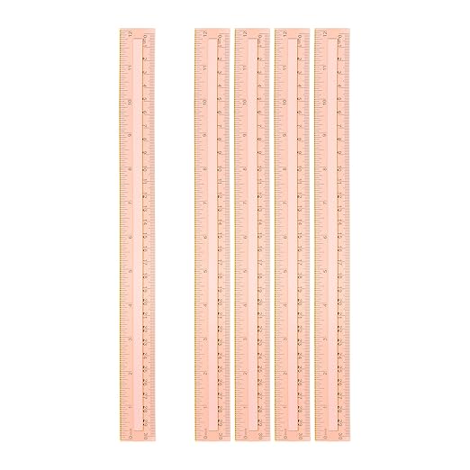 HARFINGTON 5pcs Plastic Rulers 12" (30cm) Clear Straight Ruler Measuring Tool Inches and Centimeters for Home Office Classrooms Drafting, Clear Orange