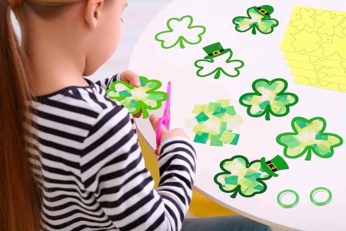 40PCS St. Patricks Day Crafts Bulk: Paper Shamrock Suncatchers, Saint Patrick's DIY Kits, Window Stained Glass Effect Art Supplies(Green)