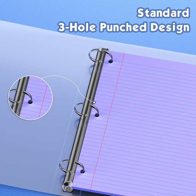 100 Sheets Colored 8x10.5 Inch Loose Leaf Paper, 5 Colored College Ruled 3 Hole Punched Notebook Paper, Color-Coded Note Taking for Students & Teachers, Office & School Supplies，20 Sheets Per Color
