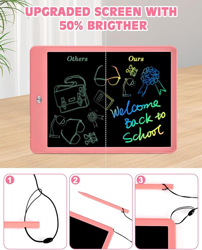 PINKCAT LCD Writing Tablet, Doodle Board Toys Gifts for 3-8 Year Old Girls Boys, 10 Inch Mess Free Coloring Books, Drawing Pad for Kids, Gifts for Toddler Christmas Stocking Stuffers Travel, Baby Pink