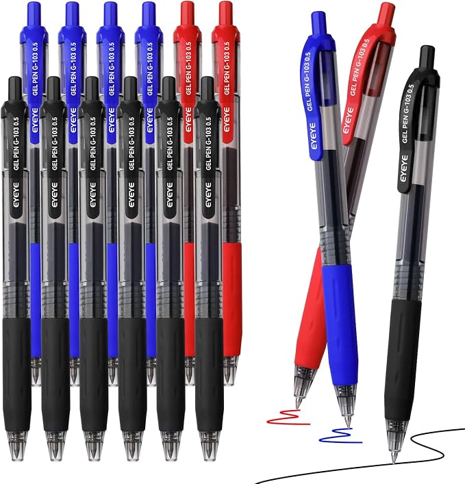 EYEYE G-103 Gel Pens 7 Black 5 Blue 3 Red, 0.5mm Extra Fine Point | Quick Drying, Ballpoint Pen Fine Point Smooth Writing Pens for Office Supplies, Black to School