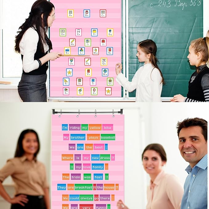 Standard Pocket Chart 28 x 43 Inches Transparent 10 Pocket Charts for Word Walls Letter Cards Sentence Strips School Classroom Supplies Home Back to School Teacher Gifts(Nude Pink)