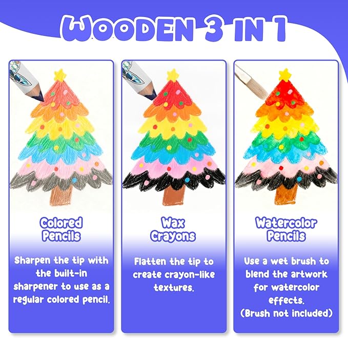 nsxsu Wooden 3 in 1 Jumbo Colored Pencils for Toddlers & Kids, Chunky Washable Crayons, Fat Triangular Coloring Pencil with Sharpener, Easter Basket Stuffers, Easy-Grip Birthday Party Favor