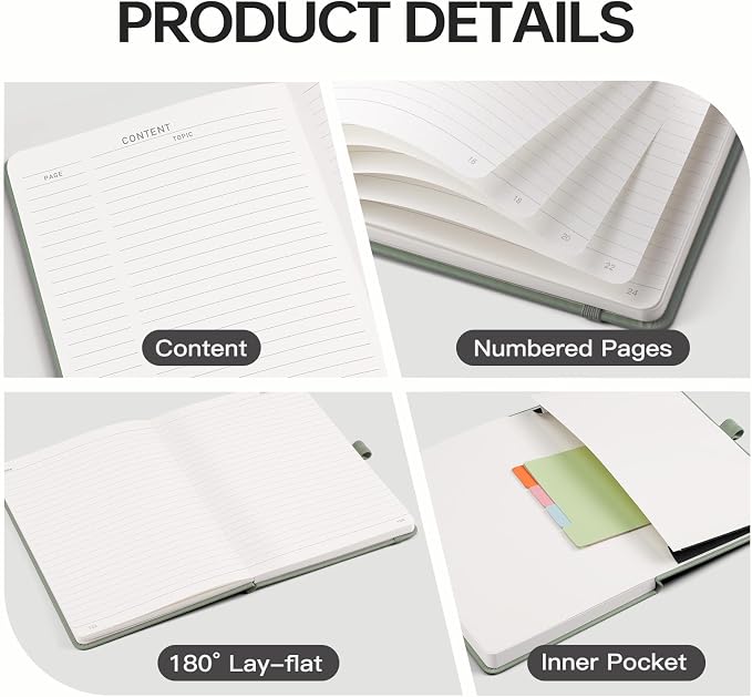 EMSHOI Lined Journal Notebook, 192 Numbered Pages, A5 Size (5.7'' x 8.3'')
