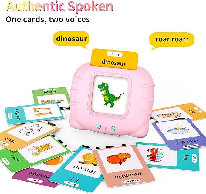 Eaever ABC Talking-Flash-Cards with 252 Sight Words, Easter Birthday Gifts for Girls 2 3 4 5 6 Years, Language Therapy Toys for Autistic Children, Learning Toys for Toddlers Ages 2-6, Pink