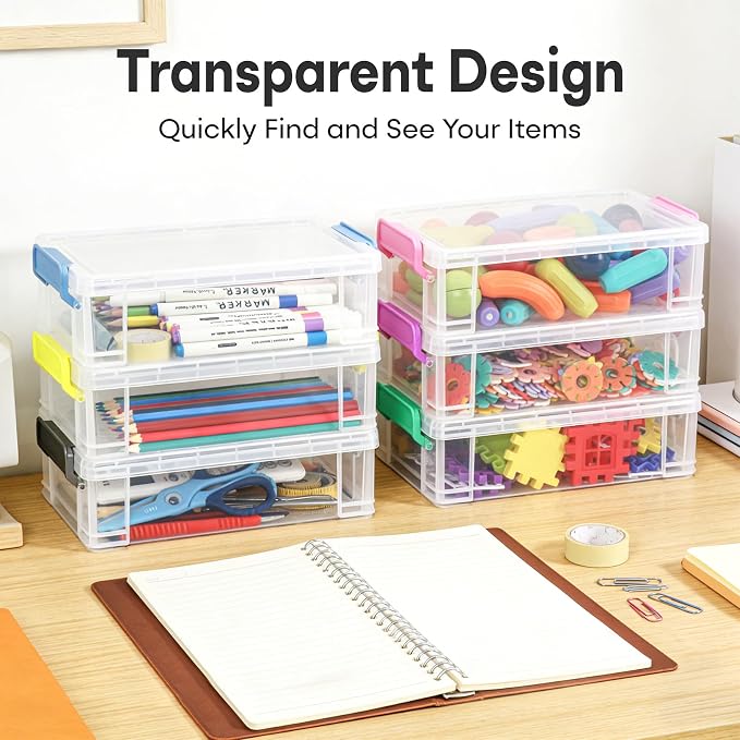 Large Plastic Clear Hart Pencil Box Case For Crayons, Markers, Art Supplies | Hard Pen Case Box With Secure Lid,Stackable Kids Boy Girls Storage Organizer Box For School Classroom Office,Green