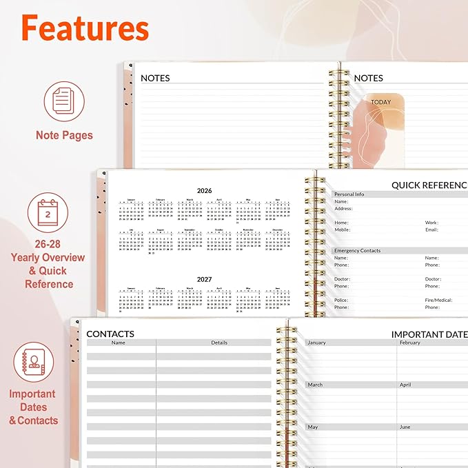 SUNEE 2026-2027 Appointment Book, Quarter-Hourly, Weekly & Monthly - from July 2026 to June 2027, 8.5"x11" Academic Planner, Flexible Cover, Note Pages, Bookmark, Spiral Binding, Abstract