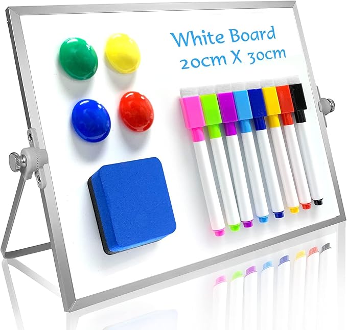 OWill Dry Erase White Board, 8” X 12” Small Whiteboard with Stand, Mini Whiteboard A4 Magnetic Desktop Board & Portable Double-Sided White Board Easel Drawing in School & Home
