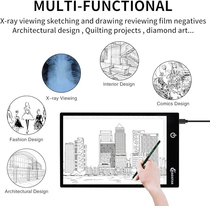 XIAOSTAR Light Box Drawing Pad A5, Tracing Board with Micro USB Cord Charge Cable and Brightness Adjustable for Artists, AnimationDrawing, Sketching, Animation, X-ray Viewing (A5) Not Rechargeable