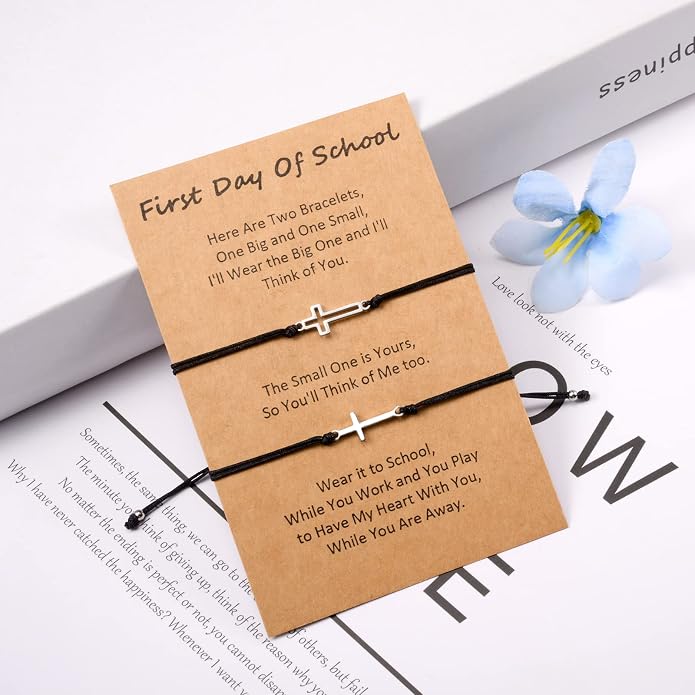 Back to School Gifts Mommy and Me Bracelet First Day of School Matching Wish Bracelets Set for Mother Daughter Son Women Teen Girls Boys Jewelry Gift