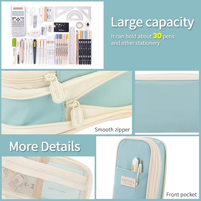 EASTHILL Big Capacity Pencil Case Large Pencil Pouch Stationery Pen Bag for Teen Girls-Blue