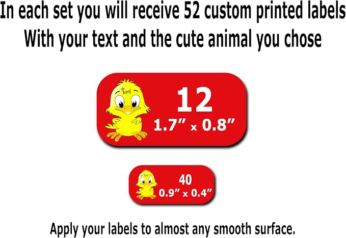Personalized Labels - Cute Animal Designs. 52 Custom Stickers for School, Daycare and Camp. Waterproof Name Labels Dishwasher and Microwave Safe, Machine Washable. (Cute Animals)
