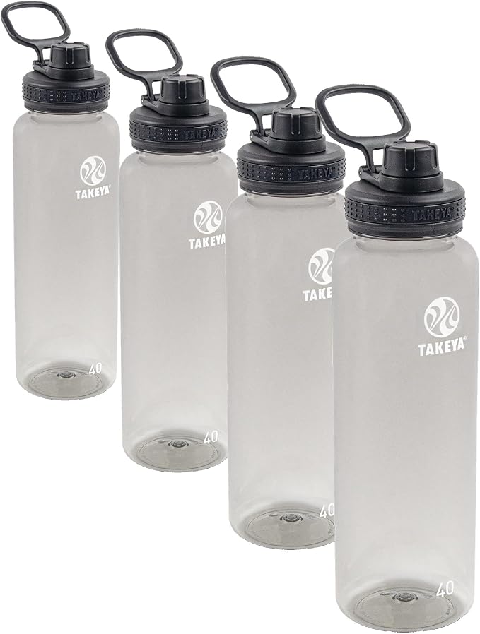 Takeya Tritan Sport Water Bottle with Spout Lid - BPA-Free & Dishwasher-Safe - Reusable Bottle with Lid Handle - Simple Leak-Proof Water Bottle-40 oz, Stormy Black (Pack of 4)