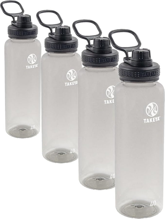 Takeya Tritan Sport Water Bottle with Spout Lid - BPA-Free & Dishwasher-Safe - Reusable Bottle with Lid Handle - Simple Leak-Proof Water Bottle-40 oz, Stormy Black (Pack of 4)