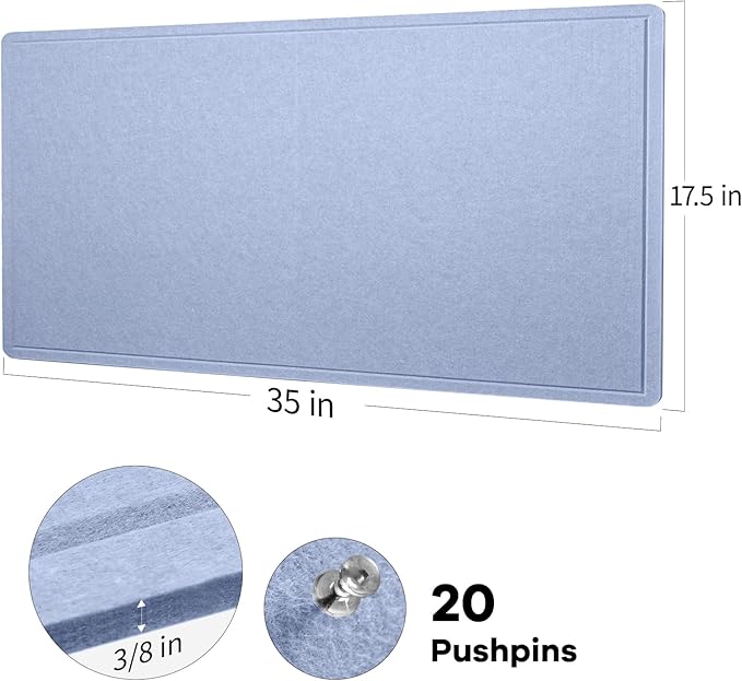 Lightomorrow Bulletin Board, 35 x 17 1/2 inches Felt Board - Decorative Pin Board, Cork Board Alternative for Wall, Foldable Self-Adhesive Vision Board Prayer Board with 20 Pushpins-Lavender Blue