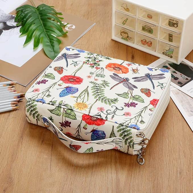 Portable Colored 120 Slots Pencil case Organizer with Printing Pattern for Watercolor Pencils, Pencil Case Organizer for Artist