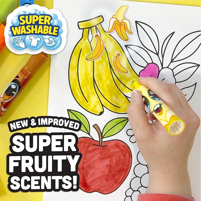 Scentos Scented Chisel Tip Markers 12 Pack, With Fruit Scent, 12 Assorted Colors, Different Fruity Each, Washable Markers, Marker for Kids, for Posters and Science Fairs, Super Washable Ink.