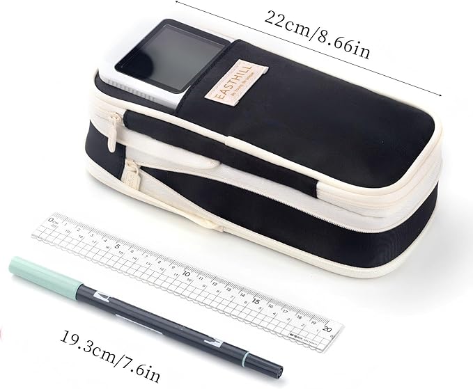 EASTHILL Big Capacity Pencil Case Large Pencil Pouch Stationery Pen Bag for Teen Girls-Black