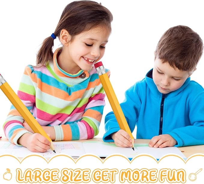 Leinuosen 6 Pcs Giant Pencils End of Year Gift 14 Inch Extra Large Wood Big Yellow Jumbo Novelty Funny Comically Pencil Props with Eraser for School Office Party Favors