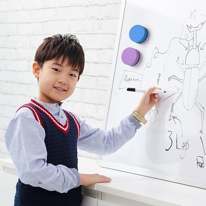 Favide 24 Pack Magnetic Whiteboard Dry Erase Erasers Chalkboard Cleansers for Classroom, Home and Office (Round, 8 Color)