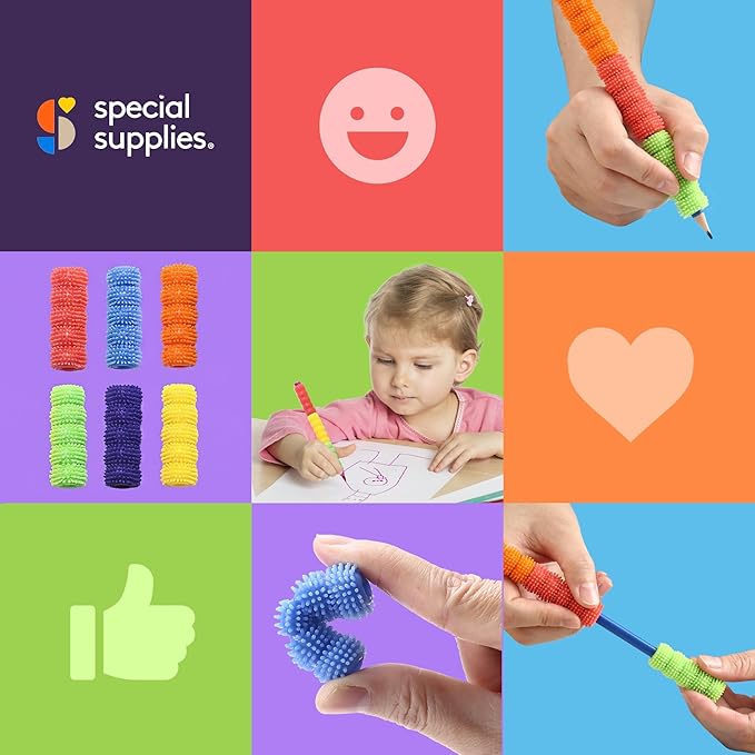 Special Supplies Spiky Pencil Grips for Kids and Adults Colorful Holders for Handwriting, Drawing, Coloring - Ergonomic Right or Left-Handed Use - Reusable (50-Pack)
