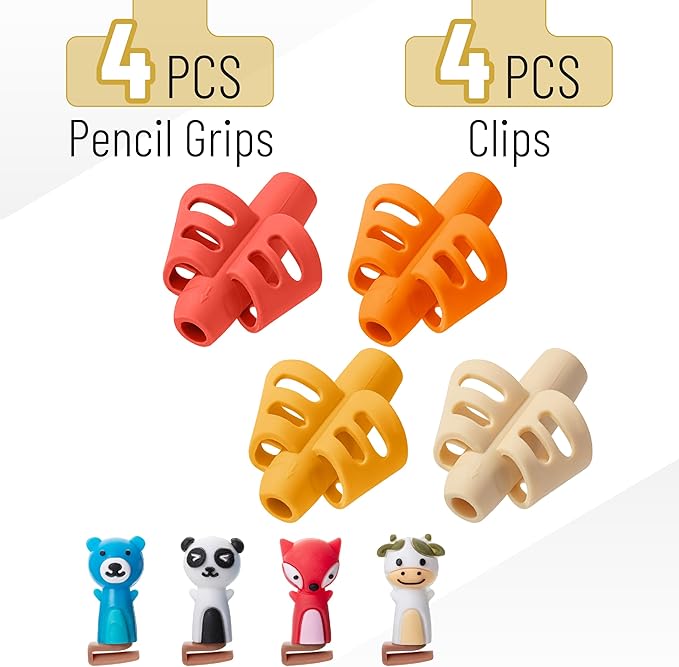 Mr. Pen- Pencil Grips for Kids Handwriting, 4 Pack with 4 Clips, Autumn Colors, Flexible Silicon Pencil Holder for Kids, Right & Left-Handed