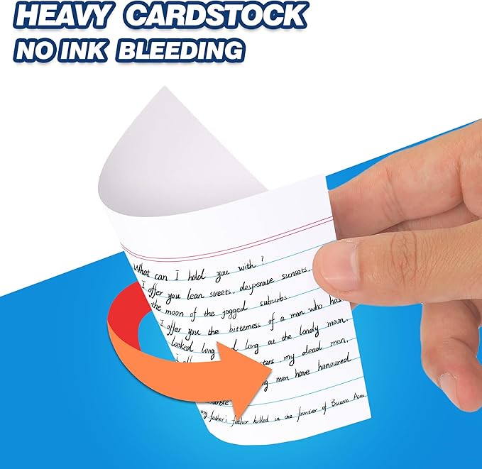 Chell 200 Count Index Cards 3x5 Inch Heavyweight, Ruled Front and Blank Back, 65 lb. Cover Weight, White