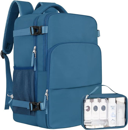 Sinaliy Travel Backpack, Carry on Flight Approved Backpack with Multi-Pockets, TSA Waterproof 17.3inch Laptop Backpack, Personal Item Travel Bag for Men Women, Deep Blue