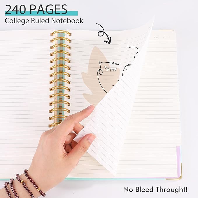 Huhuhero Spiral Notebook Journal, 240 Pages 5 Subject Notebook College Ruled, 7.6" x 10.5", Cute Hardcover Lined Spiral Journals for Work School Writing Women Men, College School Supplies, Purple