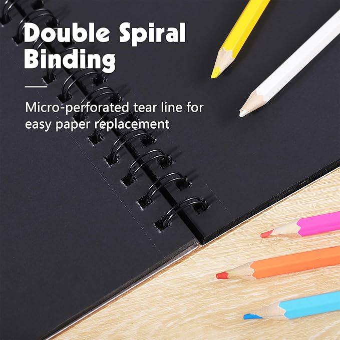 50 Sheets Black Paper Sketchbook, 108 lb/160gsm Heavyweight Black Sketch Pad 5.5×8.5in, Acid-Free Drawing Paper, Spiral Bound Sketch Book for Kids, Teens, Artist