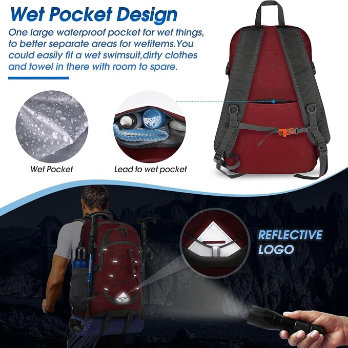 IGOLUMON Hiking Backpack 40L Packable Lightweight Camping Daypack Men Women | Multi-compartment storage Water-resistant Foldable Nylon Material Hiking Day pack for Camping Cycling Outdoor