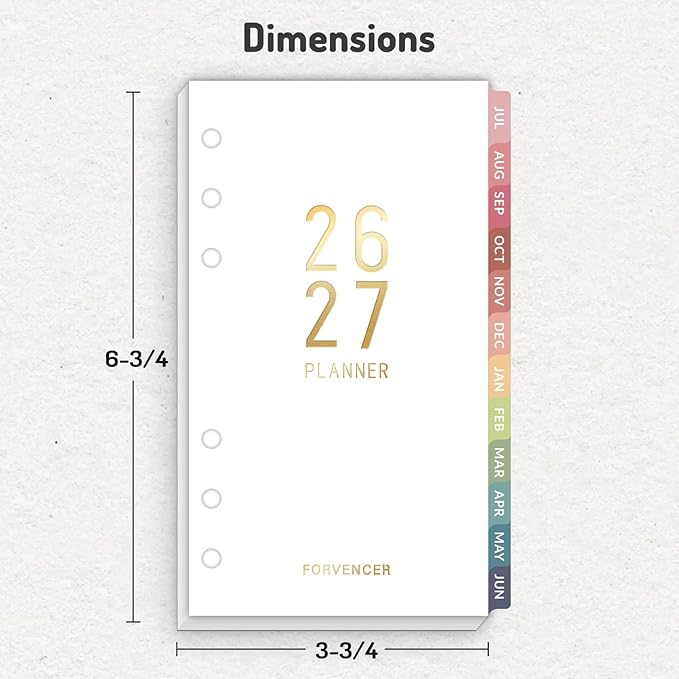 Forvencer 2026 Weekly & Monthly Planner Refills for A6 6-Ring Binders, July 2026 - Jun 2027, 6-Hole Punched Planner Inserts with Colorful Monthly Tabs, Pocket Calendar Organizers, 3-3/4" x 6-3/4"