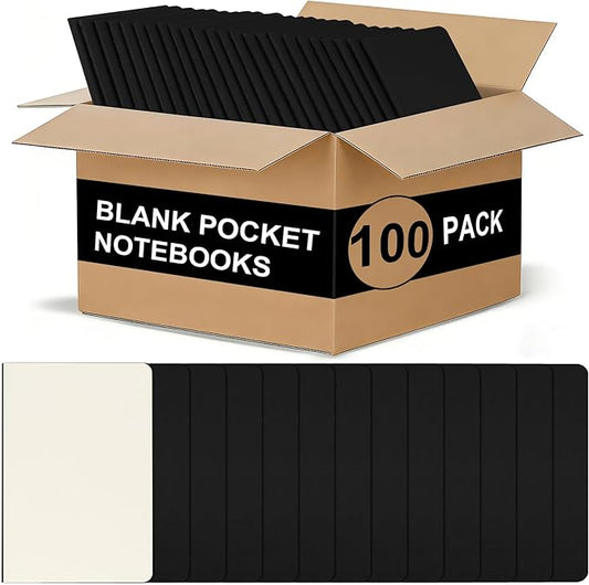 ZCZN 100 Pack Black Pocket Notebooks Bulk, 3.5 X 5.5 Inches Blank Paper Journaling Notebooks, 30 Sheets/60 Pages, Mini Journal Notebooks for Work, Writing, Drawing Memo Notepad(Black Cover)