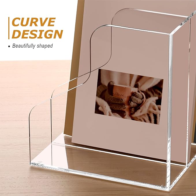 SANRUI Acrylic File Organizer, Clear Magazine File Holder with 3 Vertical Compartments, Desk Organizer for Home School Office Organization, Desk Bookshelf