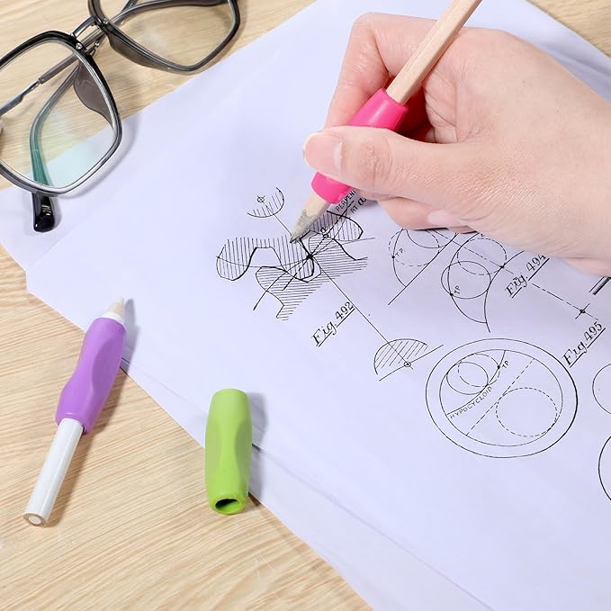 12PCS Silicone Grippers for Pencil with 3 Concaves, Multicolour Comfort Grip for Pencil Pen Ergonomic Writing Aid for Adult Student Writing Drawing Stylus