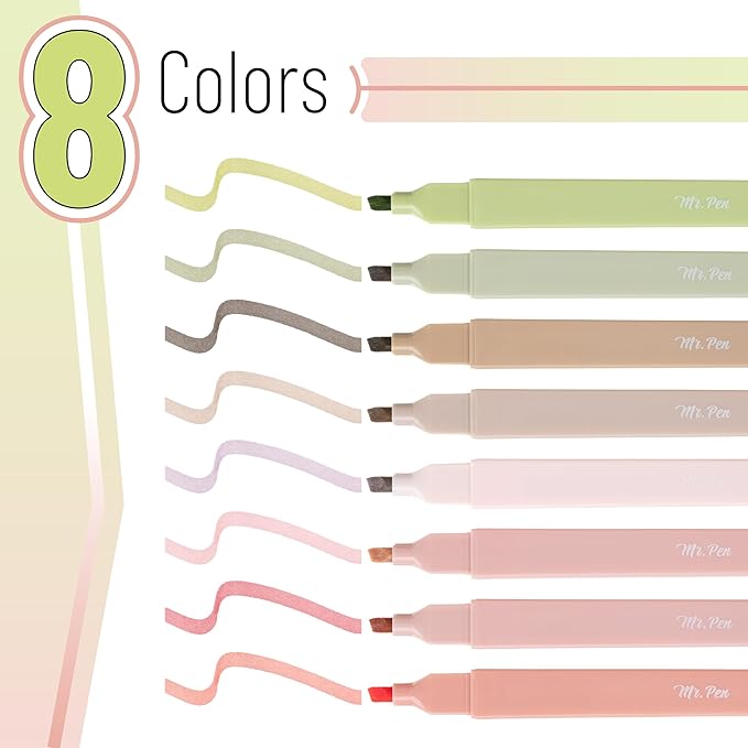 Mr. Pen- Aesthetic Highlighters No Bleed, 8 Pack, Boho Colors, Chisel Tip, Cute Highlighters Assorted Colors for Journaling, Highlighting, Underlining, Fast Dry, Back to School Supplies