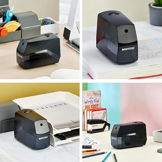Bostitch Portable Rechargeable Battery Horizontal Pencil Sharpener Helical Blade for No.2/Colored Pencils, Black
