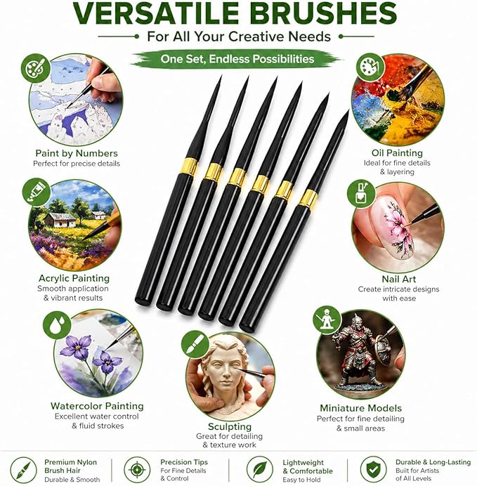 6Pcs Paint by Numbers Kit for Adults Acrylic Paint Brushes Set,Professional Travel Fine Tip Detail Paintbrushes for Watercolor Gouache Oil Face Painting,Miniature,Model,Figurine,Craft