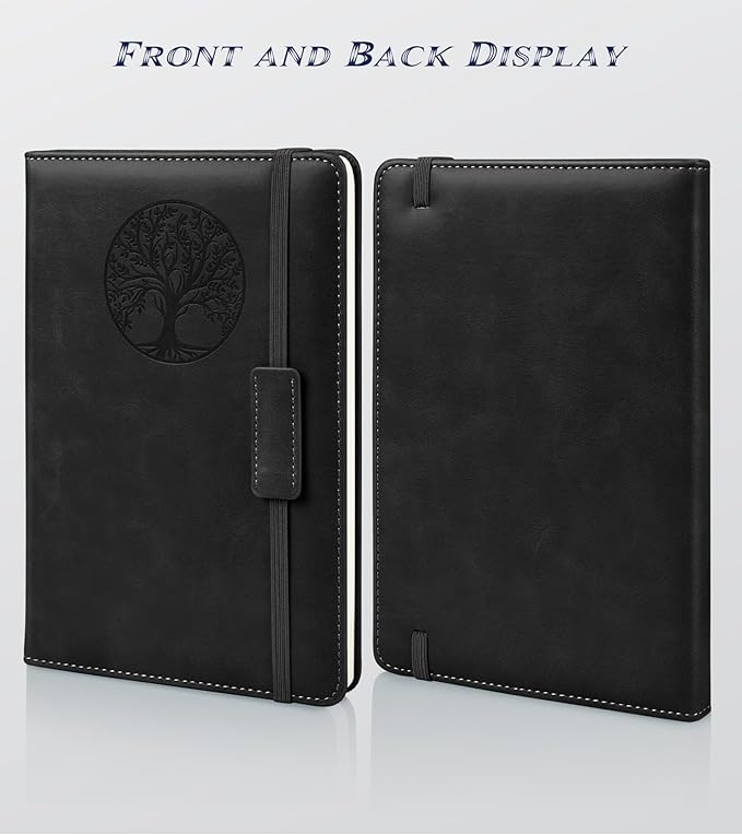 Biuwory Blank Journal Notebook for Women Men, Hardcover Leather Sketchbook 5.7"×8.3", 140 Pages Unlined Sketch book for Drawing, Writing, Travel, School & Work, Journaling Notebooks (Black)