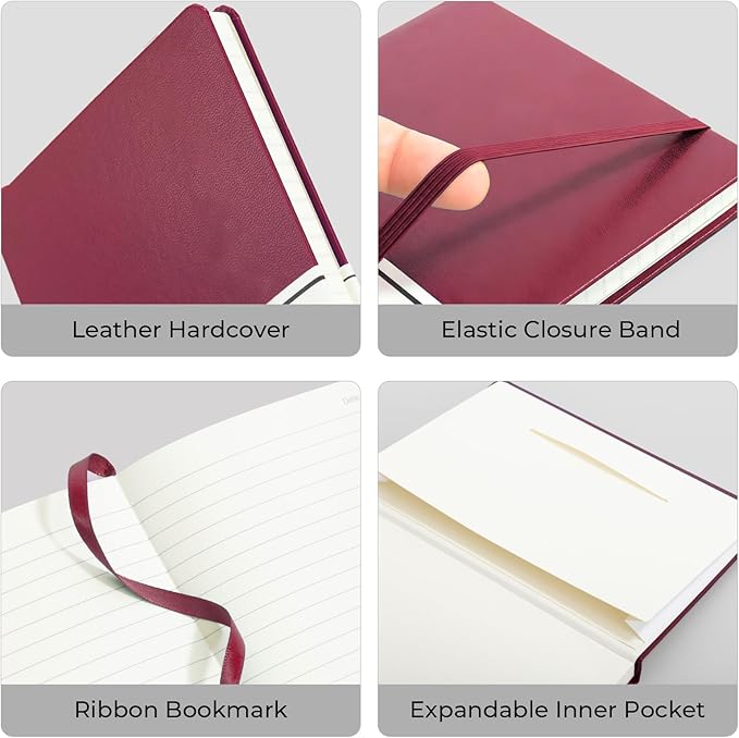 M&G Lined Journal Notebook, 160 Pages, A5 Medium Size 5.6" x 8" for Men Women, 100GSM Thick College Ruled Paper for Journaling, Writing, Work & Office, Leather Hardcover, Burgundy
