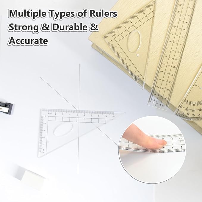 SAYEEC Geometry Set, 10 Pcs Math Protractor Compasses Kit with Ruler, Triangles, Eraser, Sharpener, Lead Refills, Pencil, Storage Box, Drafting Drawing Tools for Architects Engineers Artists