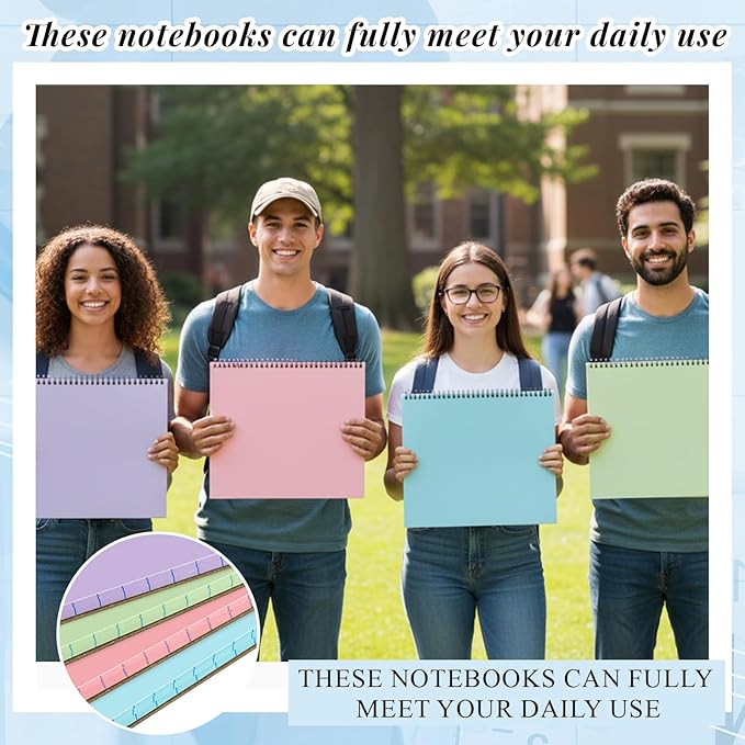 MotiMind 4 Pcs Legal Pads Landscape Notebooks Hole Punched Top Spiral Bound Notebooks 11 x 9.5 Inch College Ruled Drawing Notepad Tear Line for Removal 50 Sheet Office Steno Book(Light Colored)