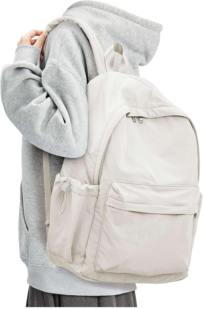 BJLFS White Backpack for School Women Girls, Waterproof Bookbag Cute High School Back pack for Men Teen Boys, Lightweight Travel College Backpack Mochilas Escolares para Casual Daypack Rucksack