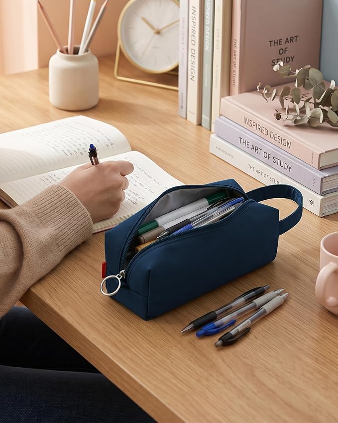 Fmeida Pencil Case Pouch, Back to School Supplies Gift for Boys Girls, Navy | Eco-Friendly Fabric, Water-Resistant, Inner Pocket, Carry Handle, for School & Office