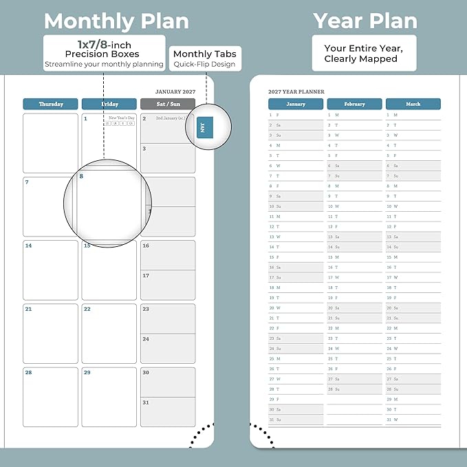 Weekly Monthly 2026-2027 Planner (July 26-Dec 27),6.5"x3.75",18 Months Agenda Plan with Month Tabs & Pocket,Expenses/Note Pages, Academic Calendar with Vegan Leather Cover,Dusty Blue