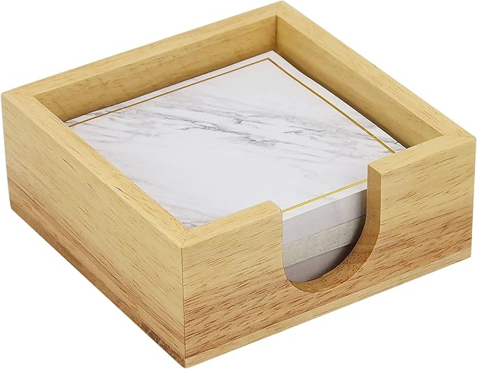 MultiBey Rubberwood Sticky Note Holder - Handcrafted Solid Wood Note Dispenser with Sheets, U-Shaped Easy Access Design & Non-Slip Base for Minimalist Office Desk Decor (3x3 inch)