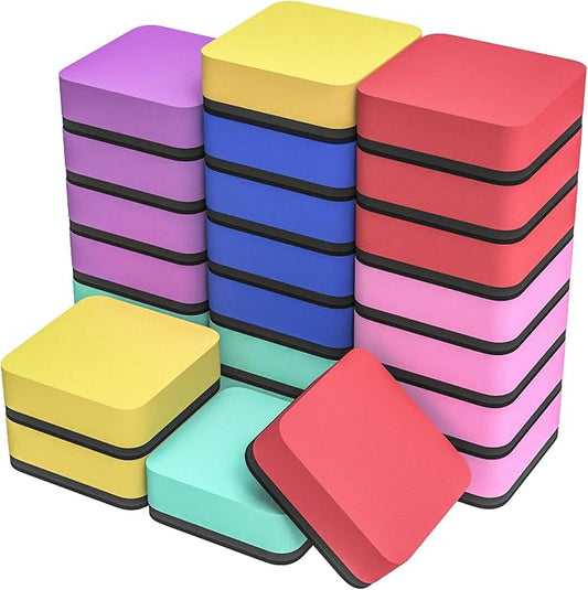 MaxGear 24 Pack Dry Erase Erasers, Magnetic Whiteboard Dry Erasers for Classroom, Mini Whiteboard Cleaning Pads, Chalkboard Wiper Teacher Supplies for School, Office, Home, 6 Color, 2 x 2 Inch